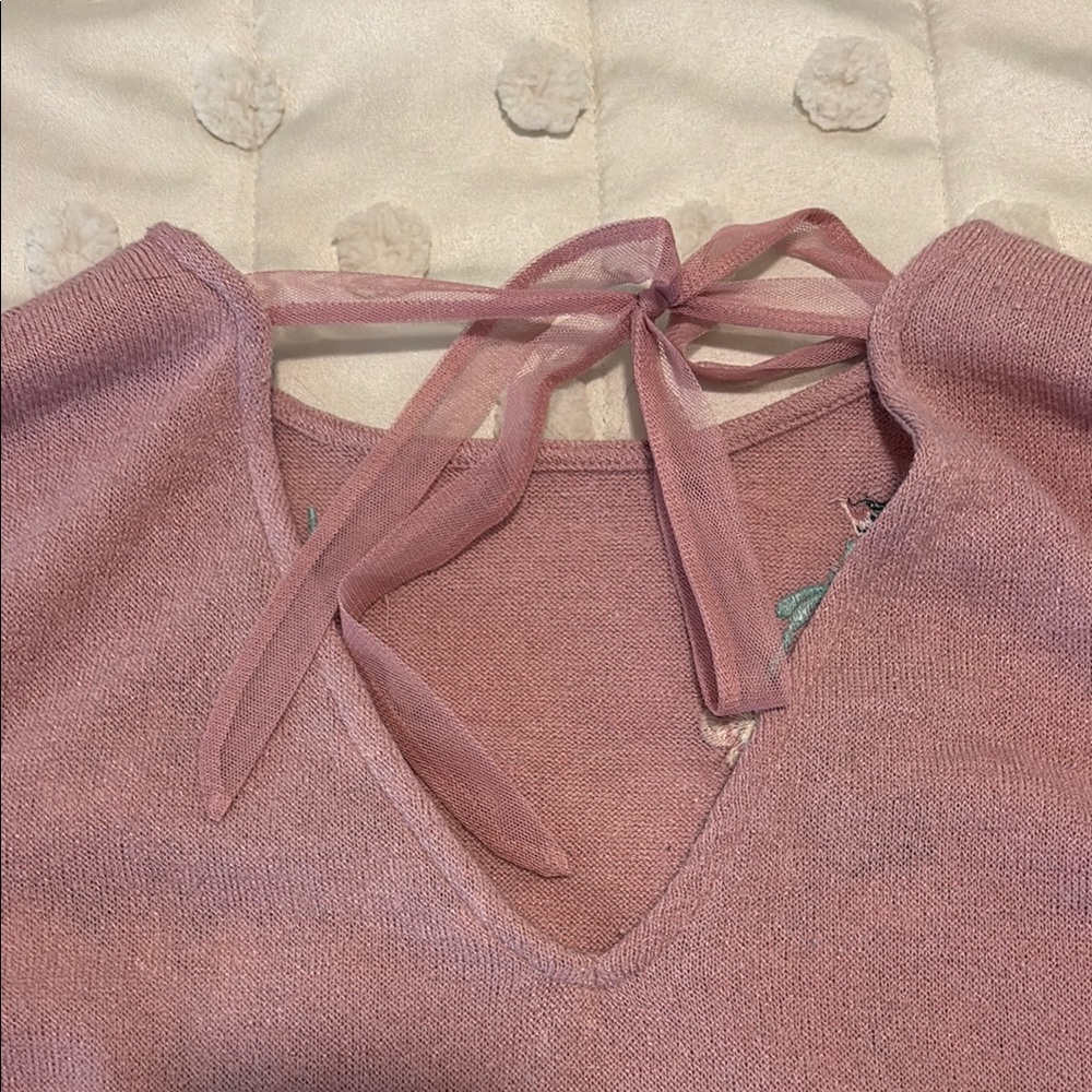 Pink Floral Embroidered Ruffle Top - Picture 4 of 6